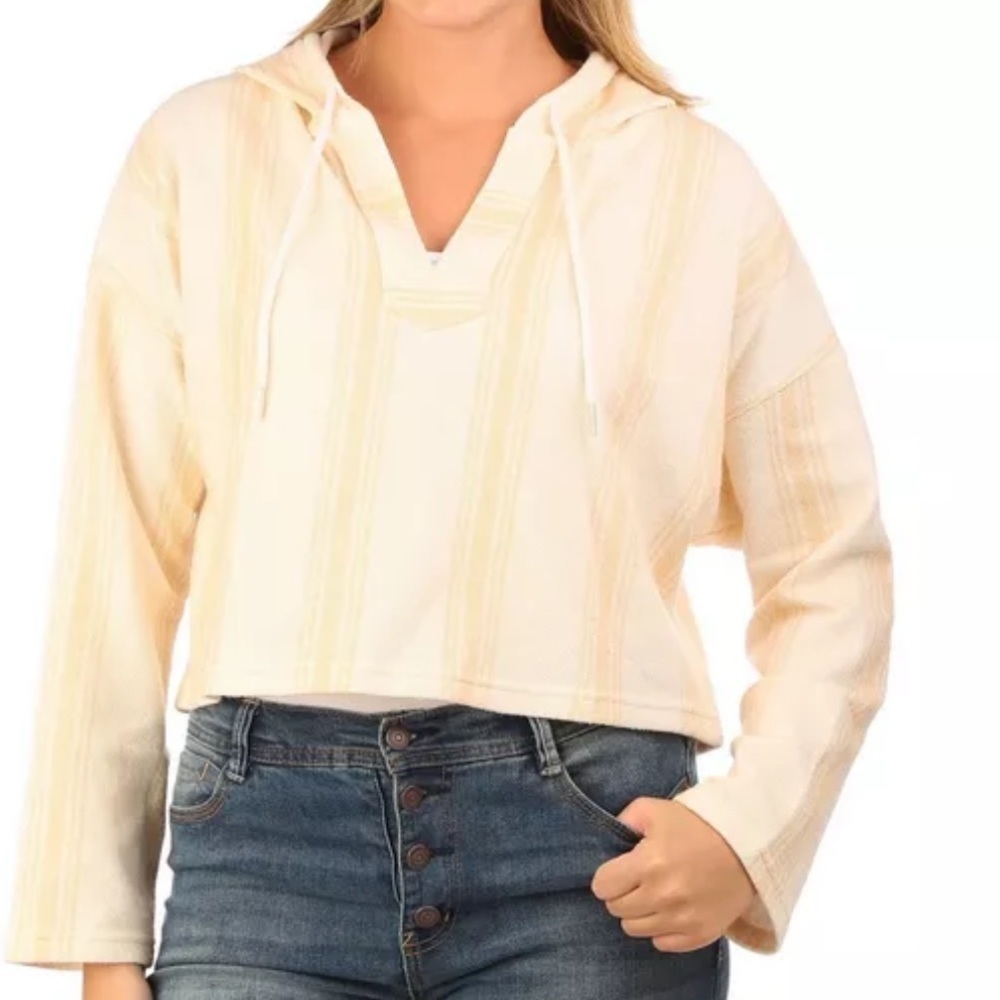 Roxy juniors drop a wave hoodie cream peach top Sz L cotton blend